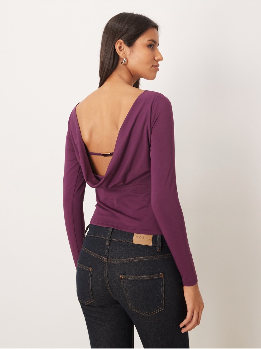 Abercrombie & Fitch slash neck cowl back long sleeve top in deep purple NWT